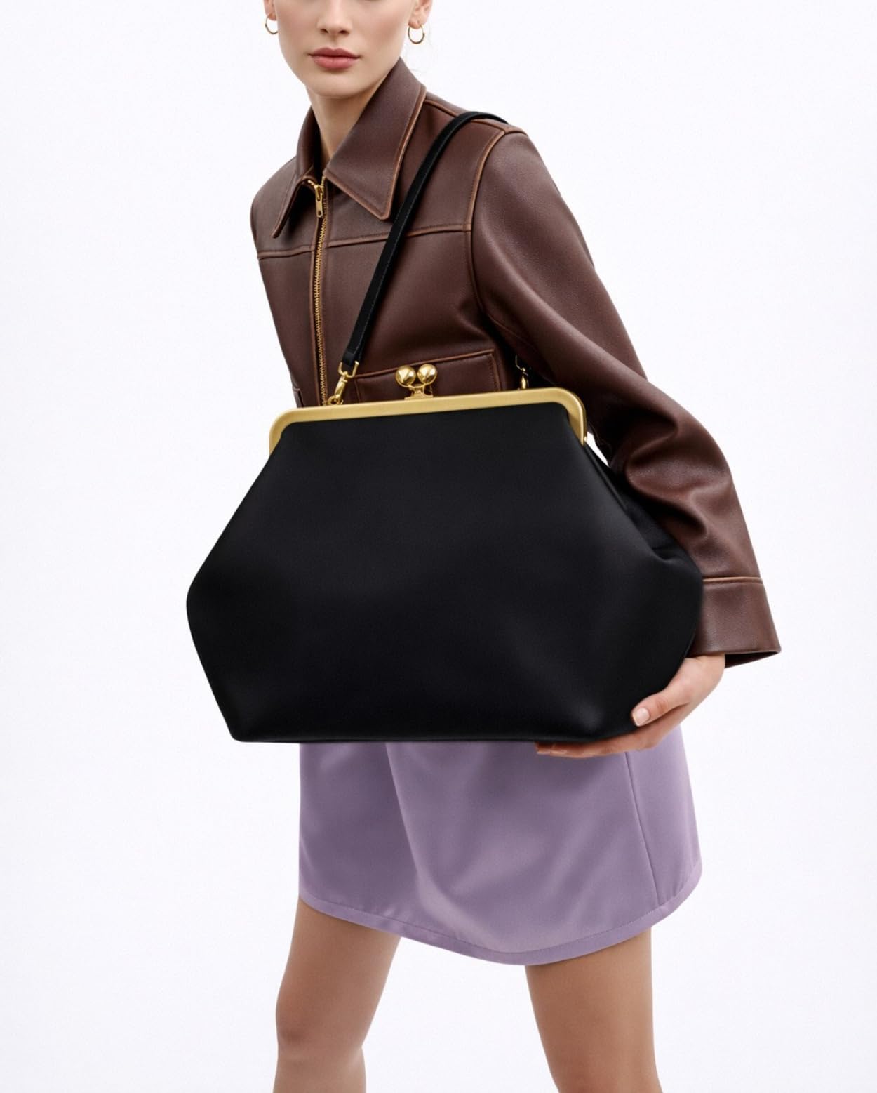 Kiss Lock Crescent Hobo Bag