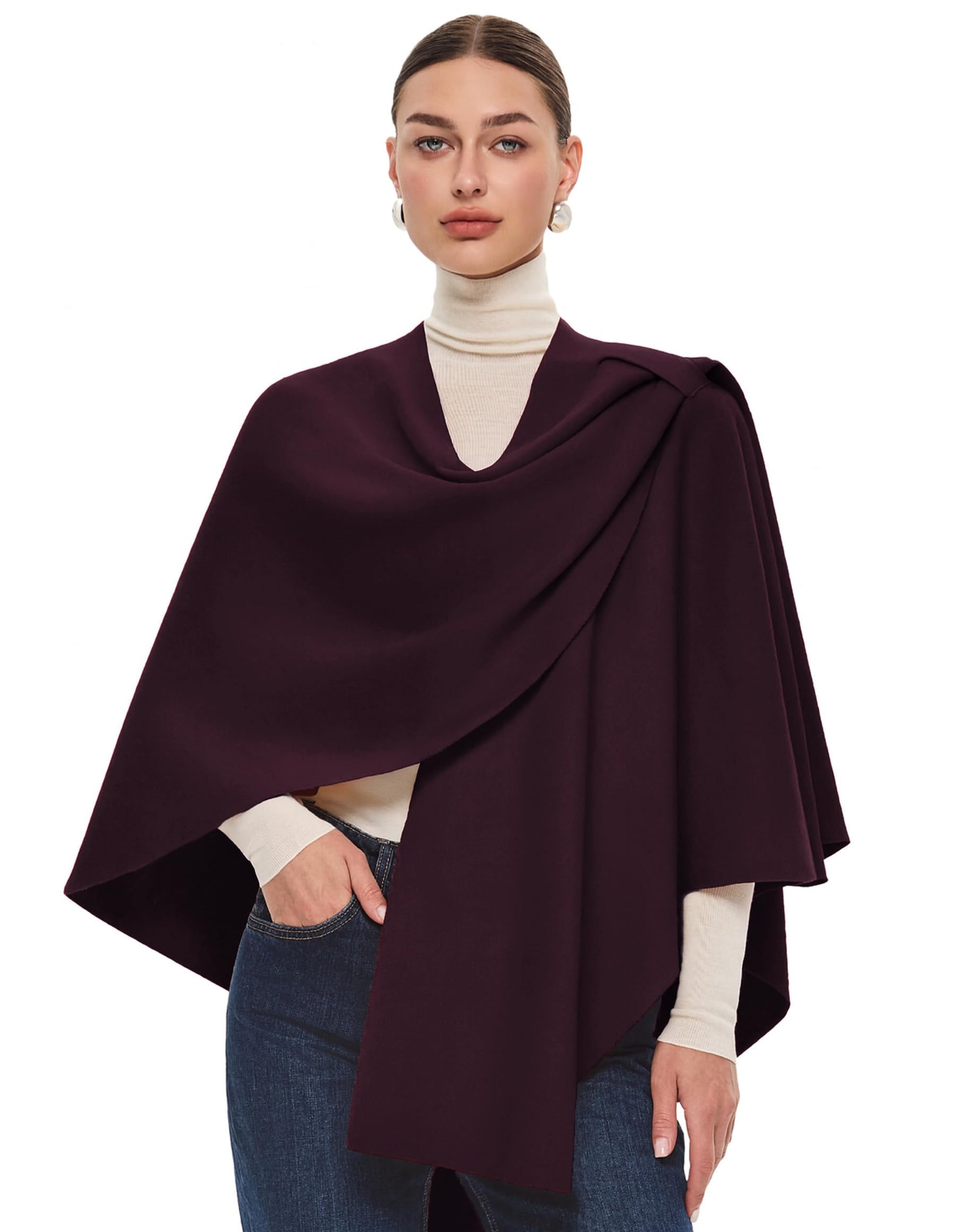 PULI Womens Large Cross Front Poncho Sweater Wrap Topper Knitted Elegant Shawls Cape for Fall Winter