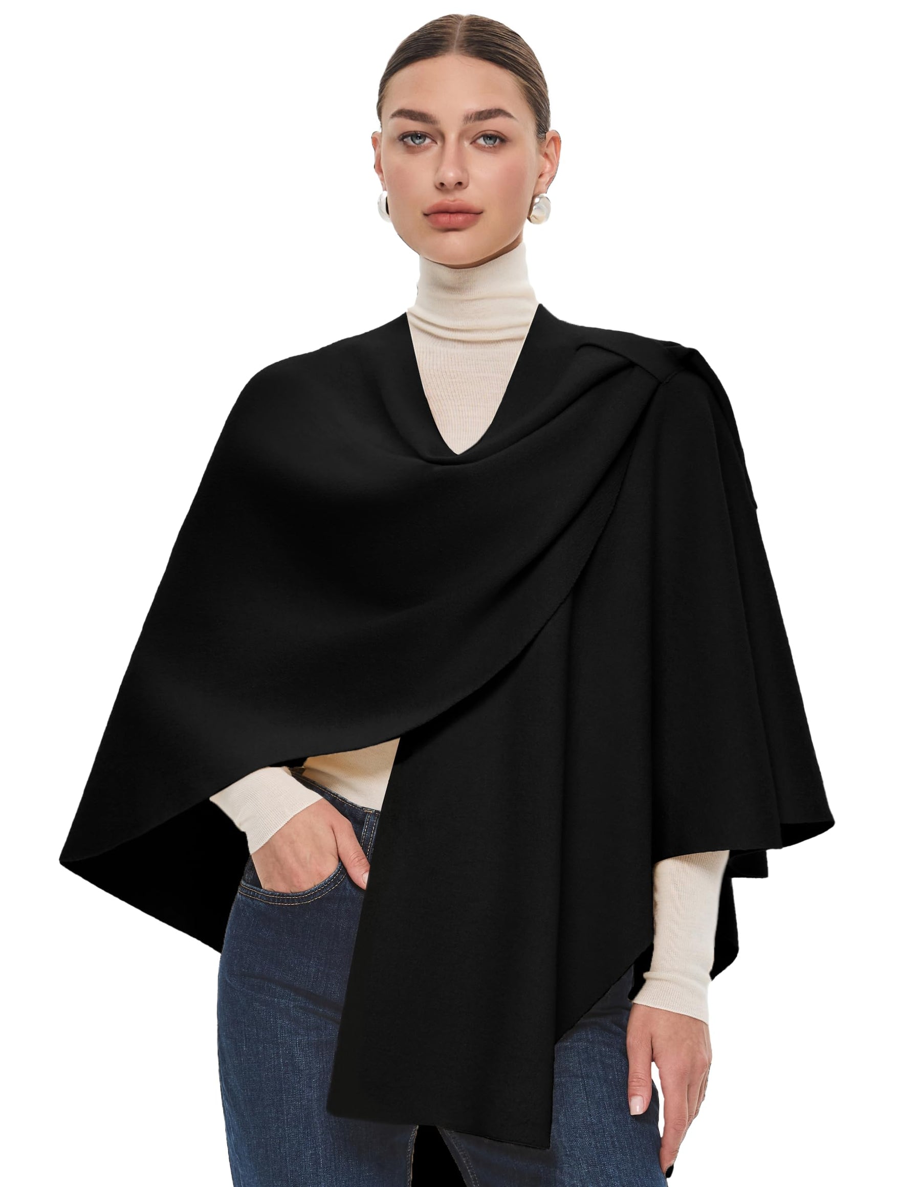 PULI Womens Large Cross Front Poncho Sweater Wrap Topper Knitted Elegant Shawls Cape for Fall Winter