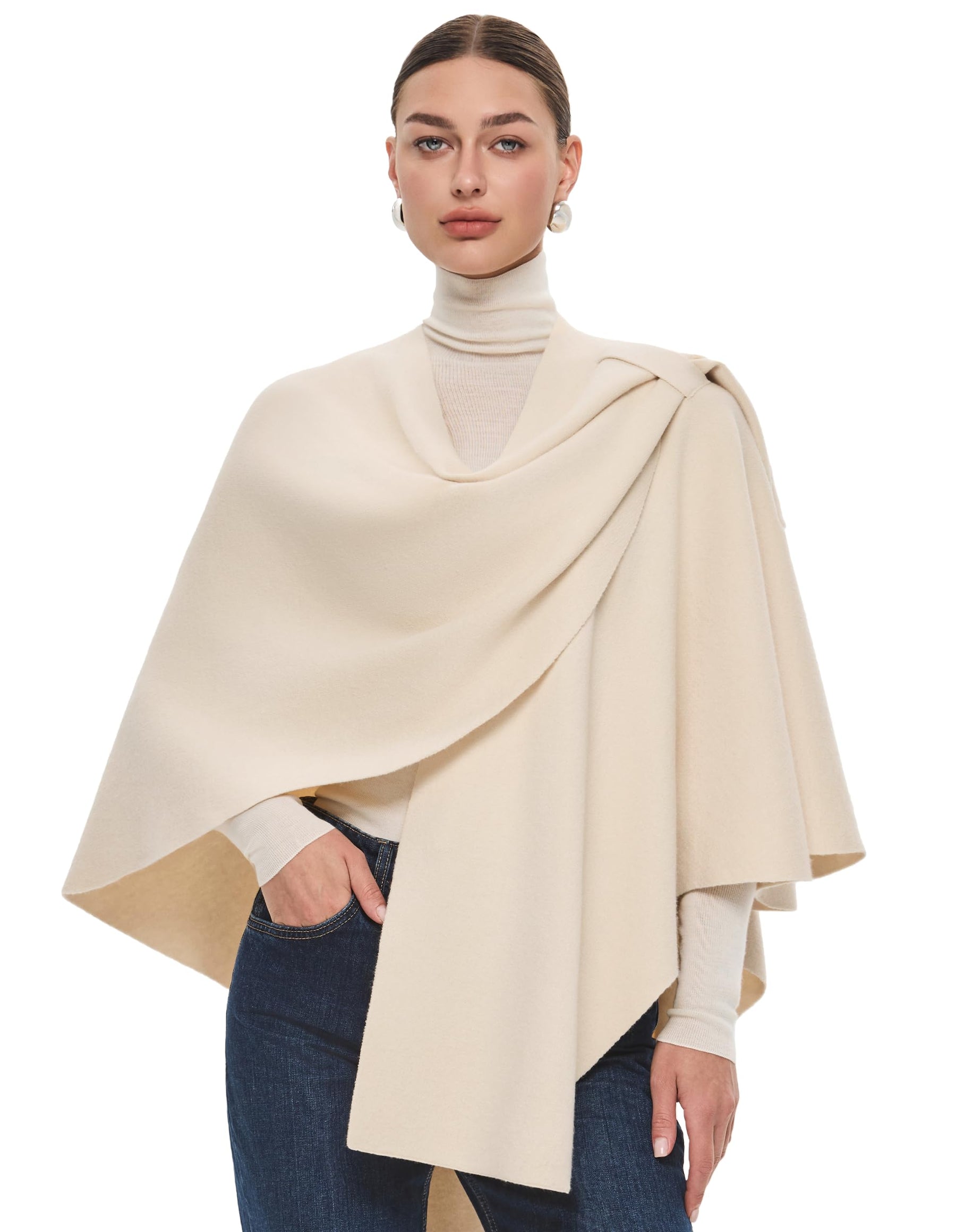 PULI Womens Large Cross Front Poncho Sweater Wrap Topper Knitted Elegant Shawls Cape for Fall Winter