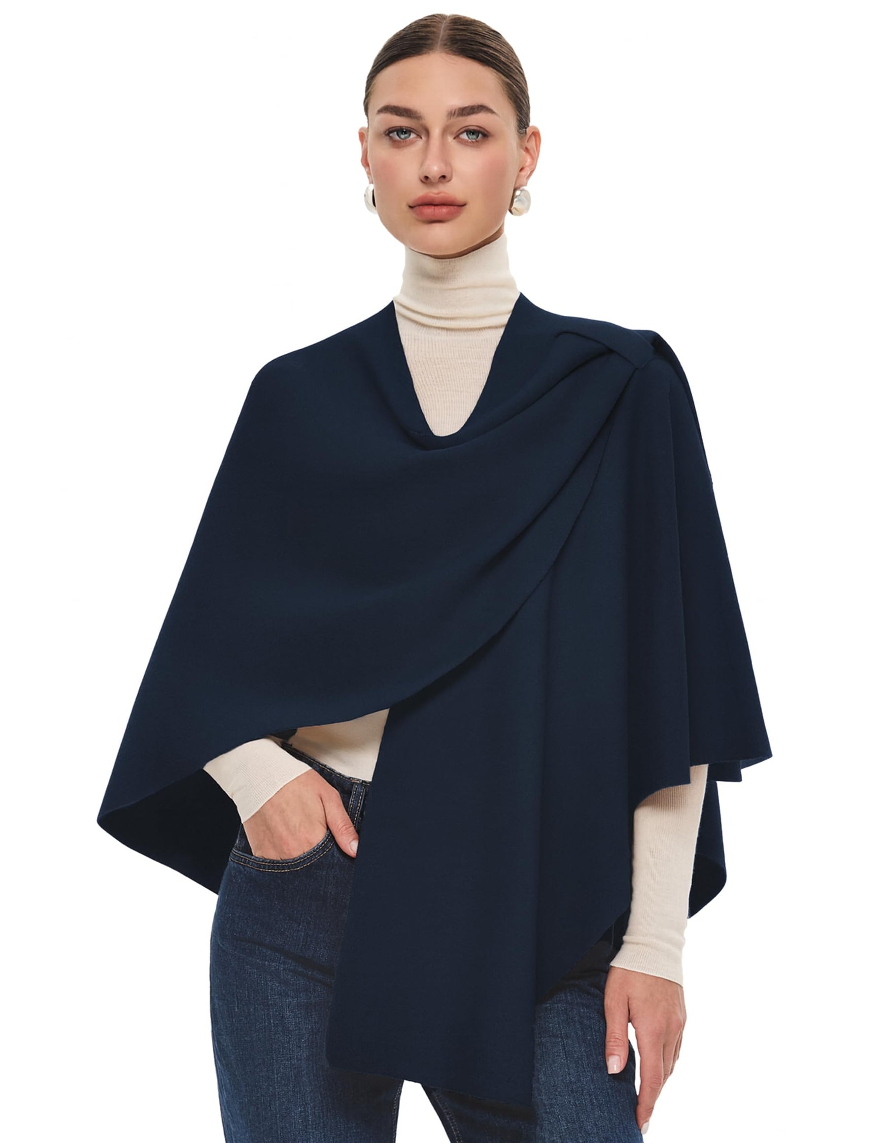 PULI Womens Large Cross Front Poncho Sweater Wrap Topper Knitted Elegant Shawls Cape for Fall Winter