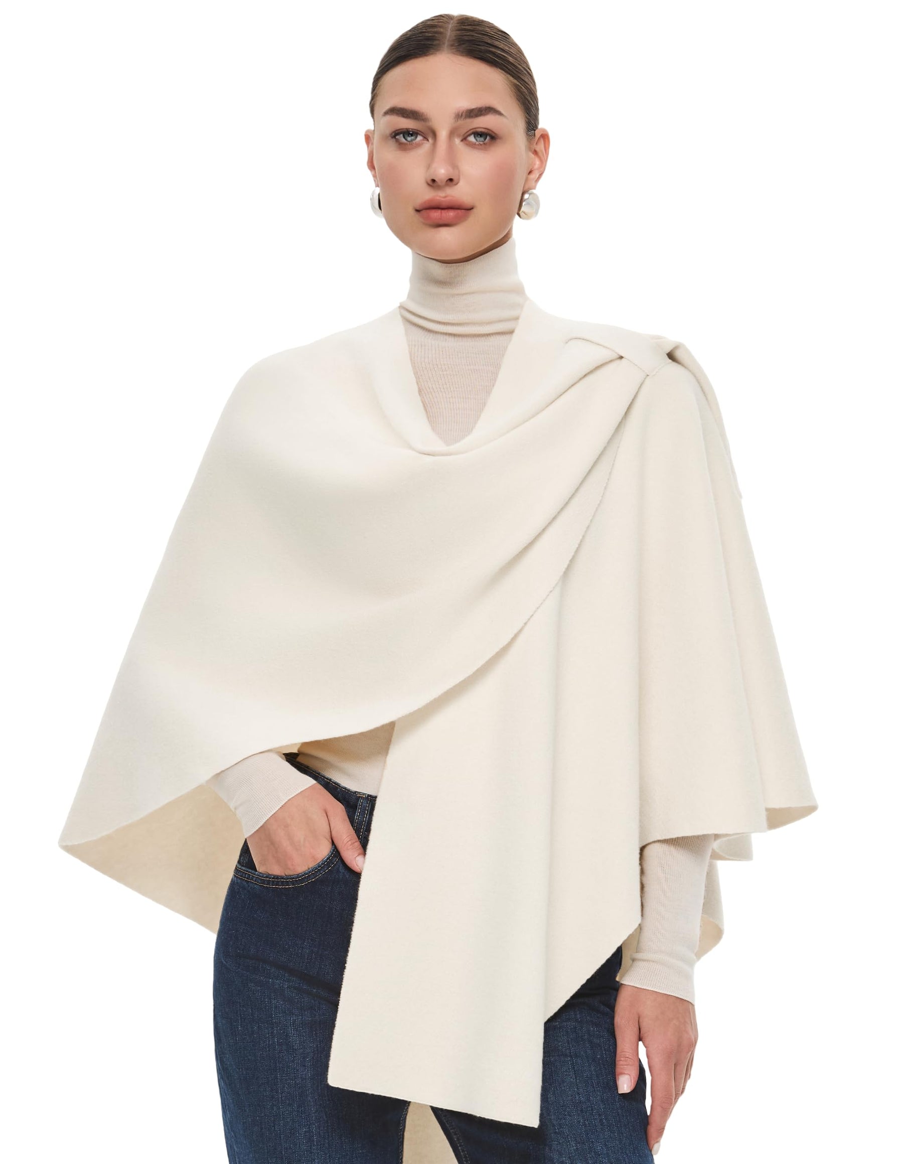 PULI Womens Large Cross Front Poncho Sweater Wrap Topper Knitted Elegant Shawls Cape for Fall Winter