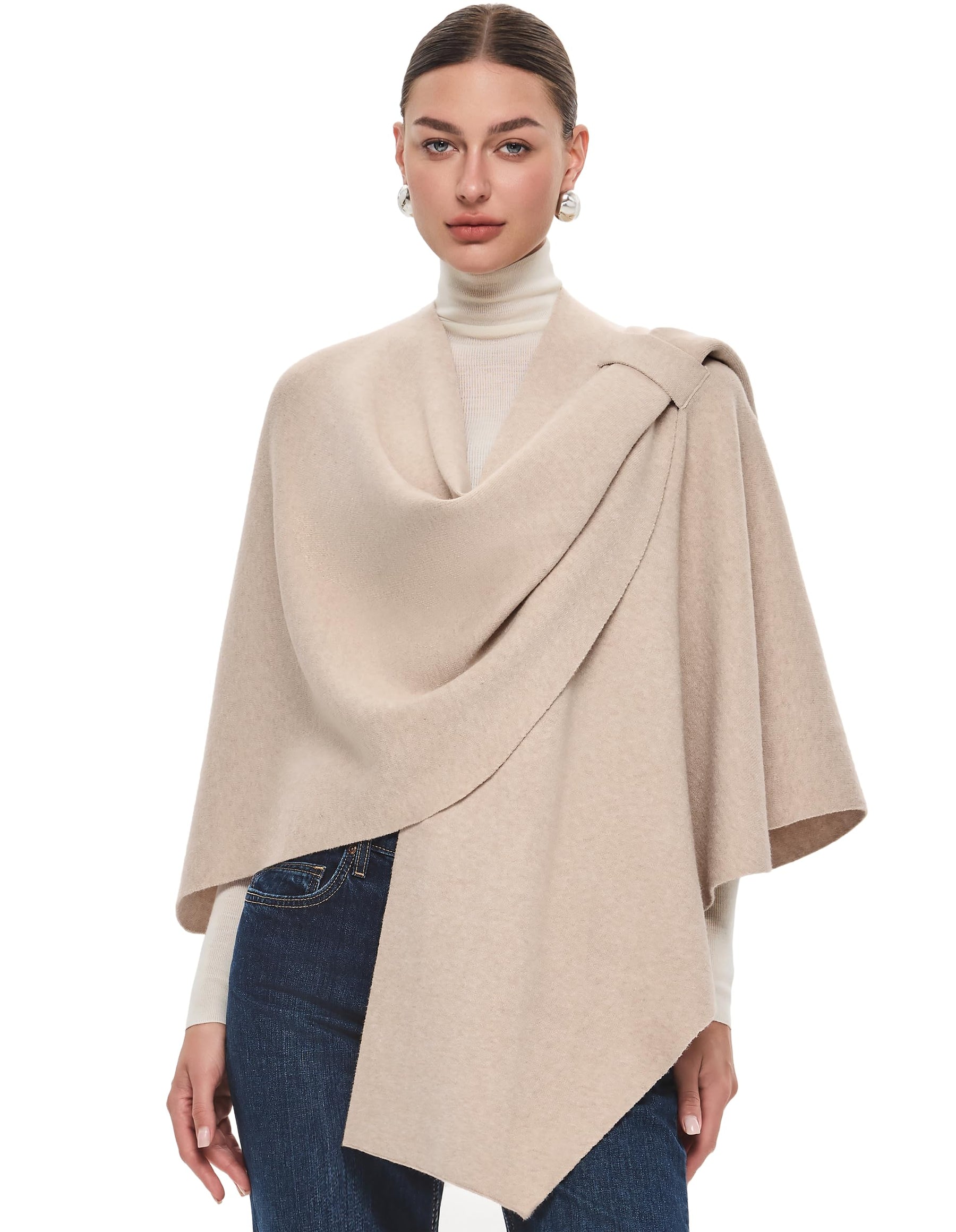 PULI Womens Large Cross Front Poncho Sweater Wrap Topper Knitted Elegant Shawls Cape for Fall Winter