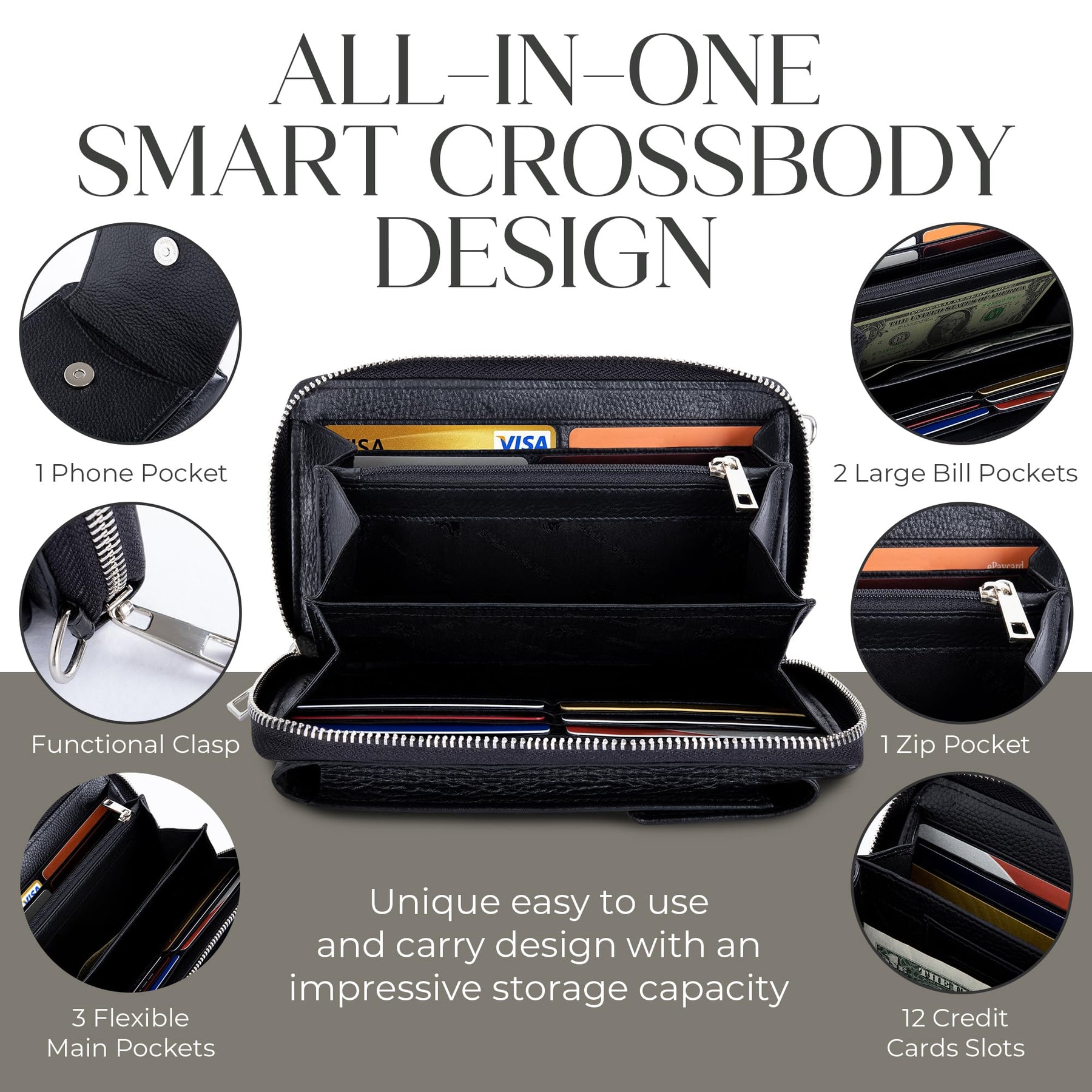 Leather Phone Wallet Crossbody Bag
