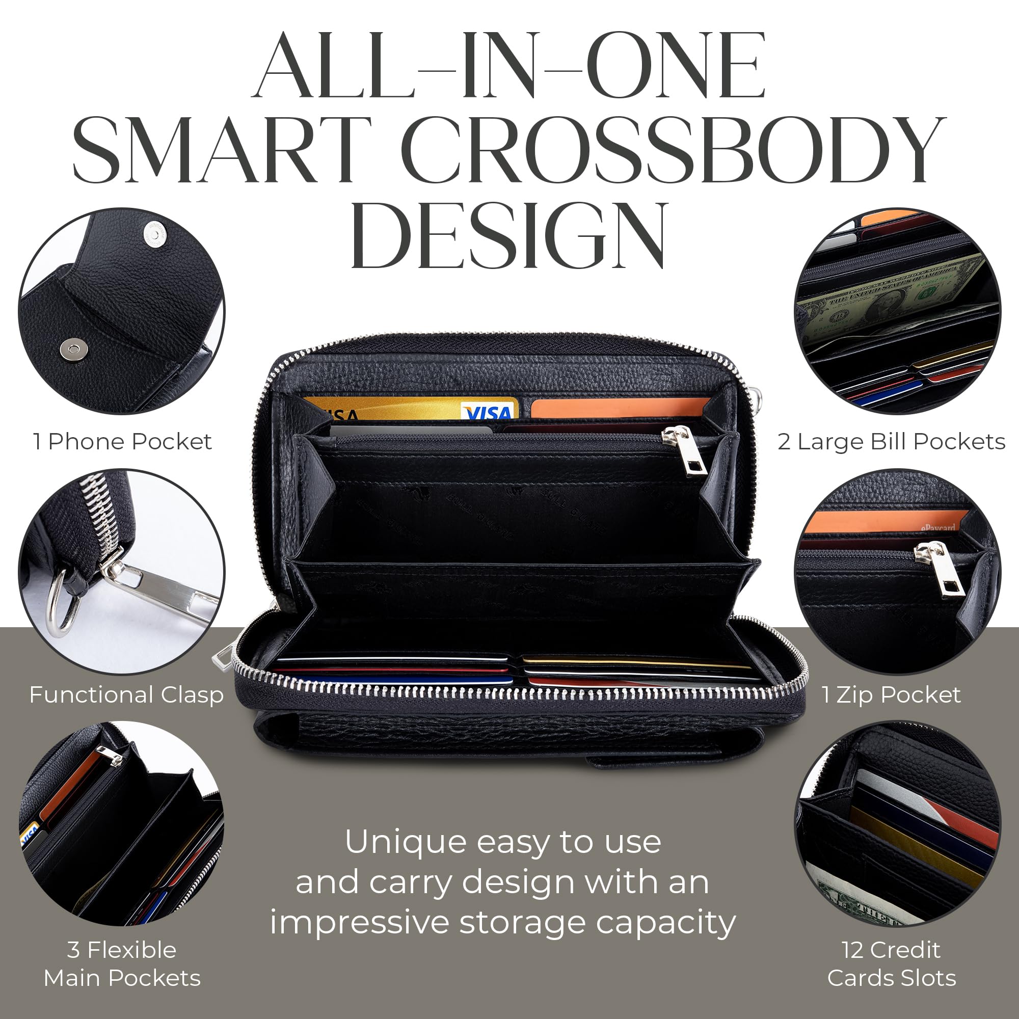 Leather Phone Wallet Crossbody Bag