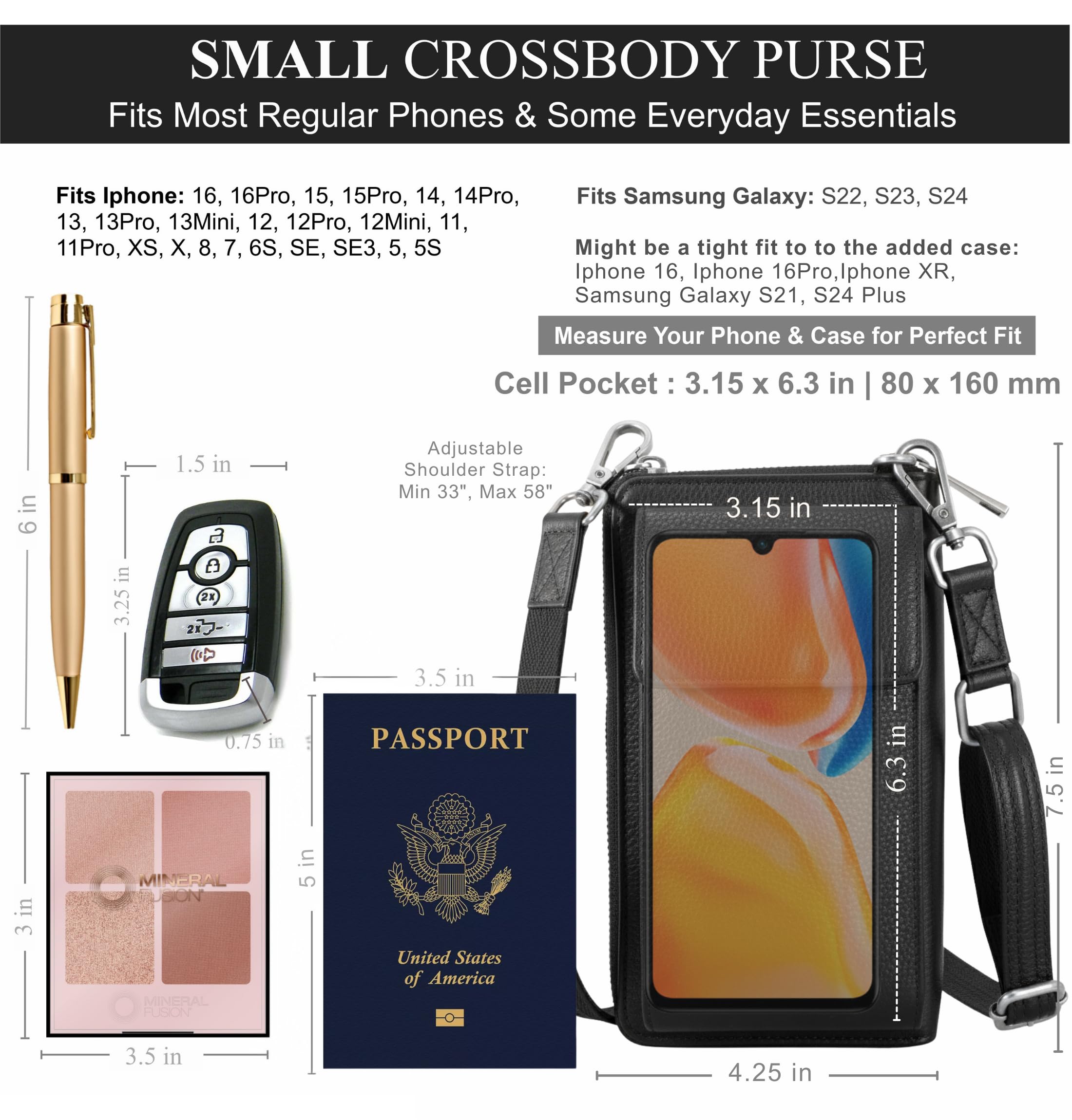 Leather Phone Wallet Crossbody Bag
