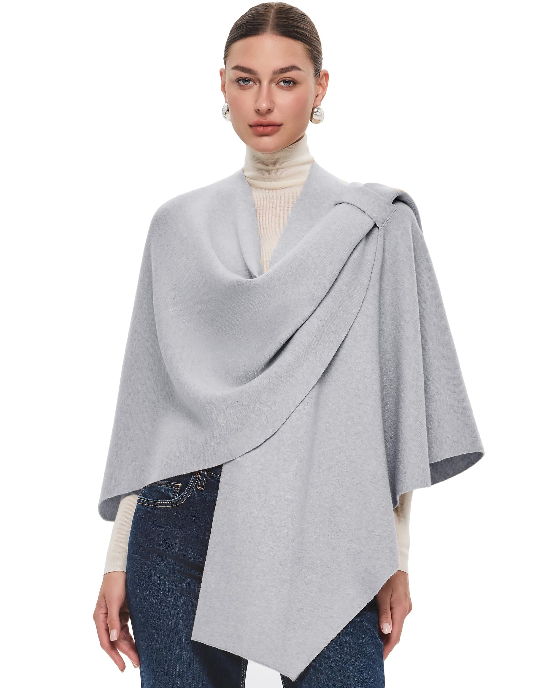 PULI Womens Large Cross Front Poncho Sweater Wrap Topper Knitted Elegant Shawls Cape for Fall Winter